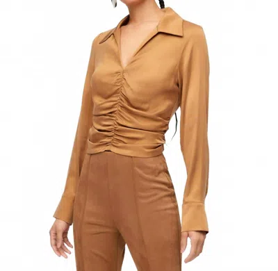 FIFTEEN TWENTY ARABELLA SHIRRED LONG SLEEVE TOP IN CAMEL
