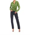 Fifteen Twenty Arabella Shirred Long Sleeve Top In Green In Green