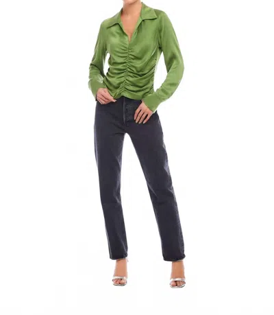 Fifteen Twenty Arabella Shirred Long Sleeve Top In Green