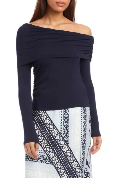 Fifteen Twenty Ashley One-shoulder Rib Top In Blue