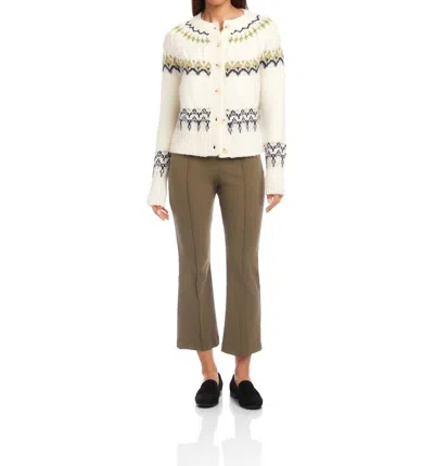 Fifteen Twenty Astrid Fair Isle Cardigan Sweater In Olive In Multi