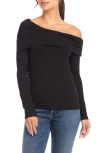 Fifteen Twenty Asymmetric One-shoulder Stretch Cotton Blend Long Sleeve Top In Black