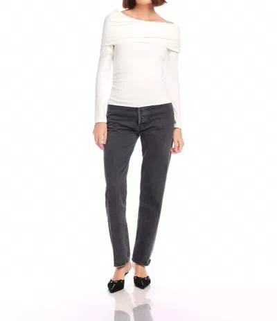 Fifteen Twenty Asymmetric One-shoulder Stretch Cotton Blend Long Sleeve Top In Cream