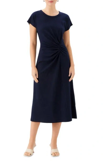 Fifteen Twenty Aveline Side Twist Midi Dress In Blue
