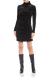 Fifteen Twenty Beatrice Side Shirred Long Sleeve Velvet Minidress In Black