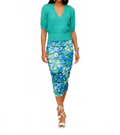 Fifteen Twenty Bennet Shirred Sleeve Sweater In Teal In Blue