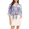 Fifteen Twenty Bernice Tie Front Top In Capri Blue