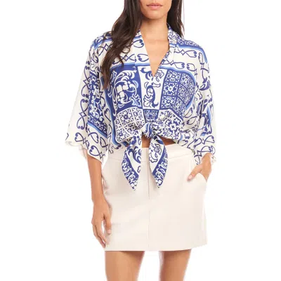 Fifteen Twenty Bernice Tie Front Top In Capri Blue