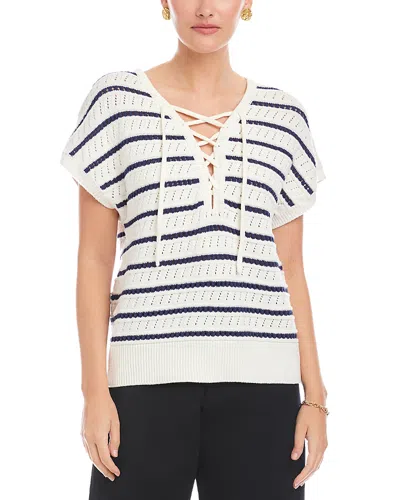 Fifteen Twenty Beth Stripe Lace-up Cotton Blend Pointelle Sweater In Multi