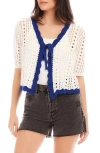 Fifteen Twenty Betsy Open Stitch Tie Front Cotton Cardigan In Off White