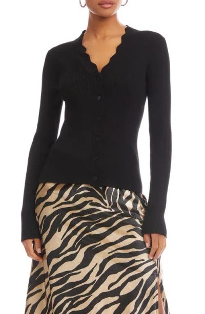 Fifteen Twenty Bliss Scallop Edge Rib Cardigan In Black