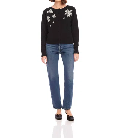 FIFTEEN TWENTY BREE EMBELLISHED LEAF EMBROIDERY CARDIGAN IN BLACK