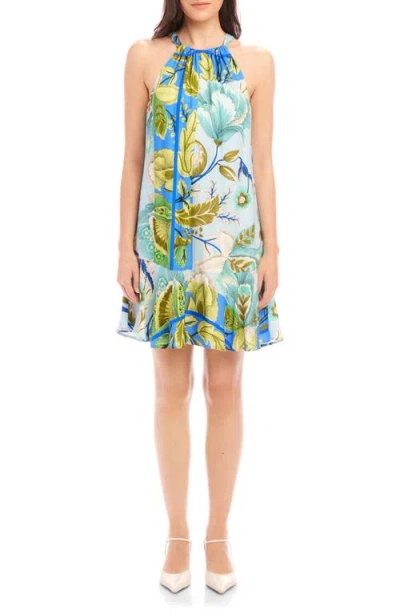 Fifteen Twenty Brenda Print Ruffle Hem Shift Dress In Blue Print