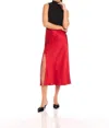 Fifteen Twenty Brielle Side Slit Midi Skirt In Cherry In Red