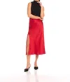 Fifteen Twenty Brielle Satin Midi Skirt In Cherry