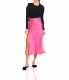 Fifteen Twenty Brielle Side Slit Midi Skirt In Bright Pink In Pink