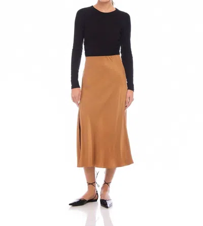 Fifteen Twenty Brielle Side Slit Midi Skirt In Camel In Brown