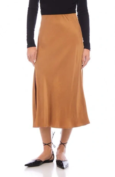 Fifteen Twenty Brielle Slit Hem Midi Skirt In Camel