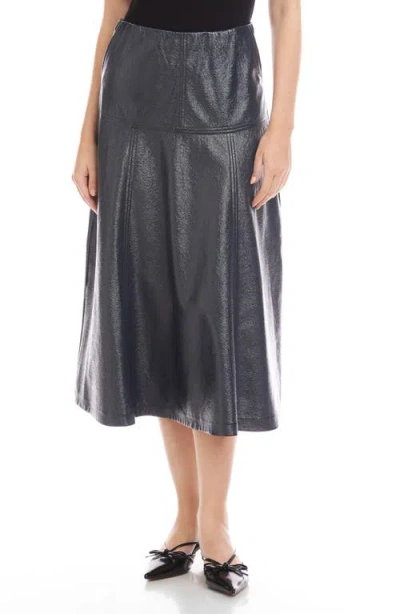 Fifteen Twenty Bronwyn Faux Leather Midi Skirt In Blue