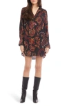 Fifteen Twenty Calista Print Long Sleeve Shift Dress In Burgundy