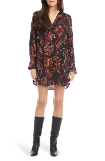Fifteen Twenty Calista Print Long Sleeve Shift Dress In Burgundy