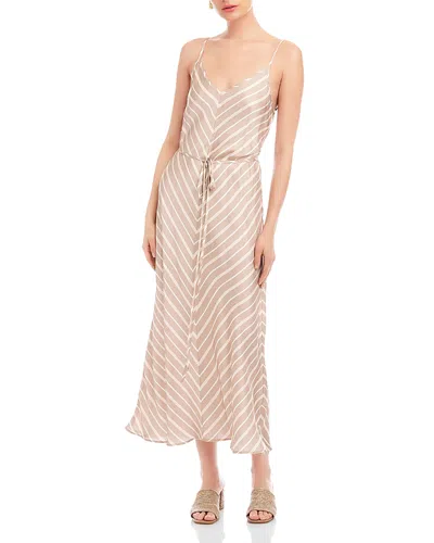 Fifteen Twenty Cami Chevron Stripe Satin Midi Dress In Neutral