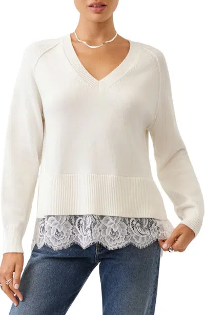 Fifteen Twenty Camila Lace Layered Sweater In White