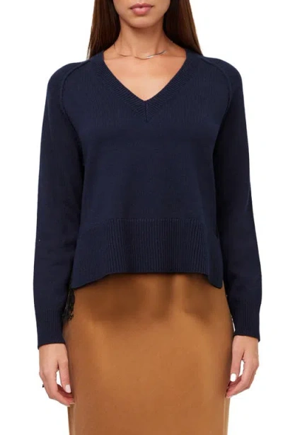 Fifteen Twenty Camila Lace Layered V-neck Sweater In Blue