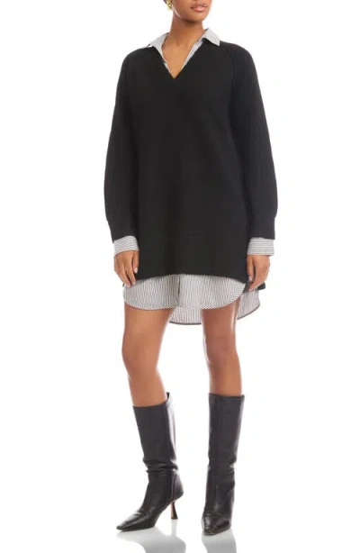 Fifteen Twenty Carrie Long Sleeve Mixed Media Sweater Dress In Multi
