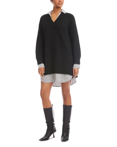 Fifteen Twenty Carrie Mixed Media Dress In Black