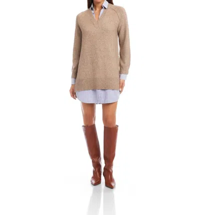 Fifteen Twenty Carrie Mixed Media Dress In Wheat In Brown