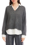 Fifteen Twenty Carrie Mixed Media Layered Sweater In Gray