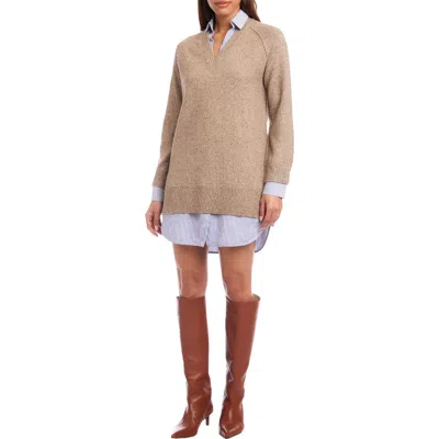 Fifteen Twenty Carrie Mixed Media Dress In Wheat In Neutral
