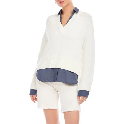 Fifteen Twenty Carrie Mixed Media Sweater In Off White