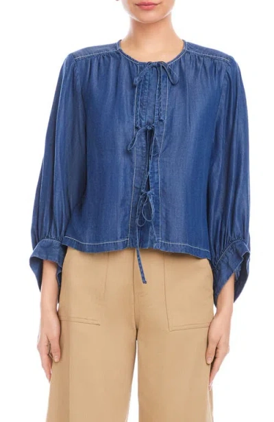 Fifteen Twenty Cassie Lantern Sleeve Top In Denim In Blue