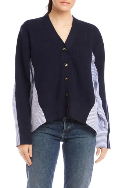 Fifteen Twenty Celine Mixed Media Cardigan In Blue