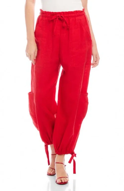 Fifteen Twenty Charo Tie Waist Cargo Pants In Cherry