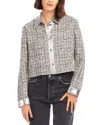 Fifteen Twenty Cher Boucle Cropped Jacket In Black With Metallic In Gray