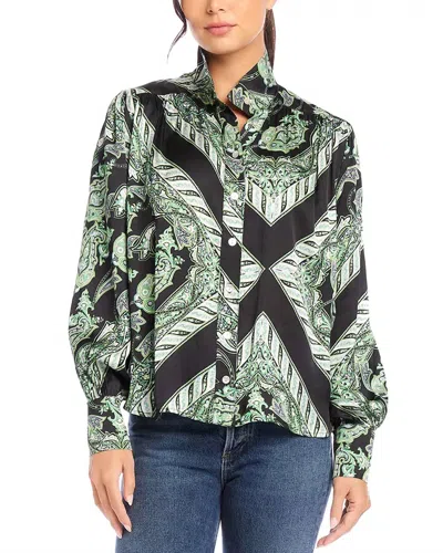 Fifteen Twenty Chloe Button Down Blouse In Florence Scarf Print In Green