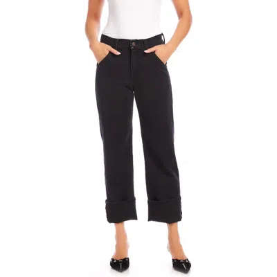 Fifteen Twenty Clara High Waist Cuffed Crop Straight Leg Jeans In Black