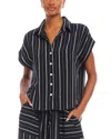Fifteen Twenty Collette Cap Sleeve Button-up Shirt In Black