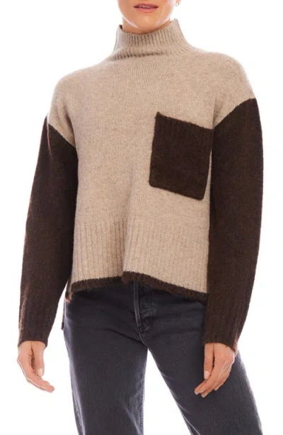 Fifteen Twenty Colette Colorblock Mock Neck Sweater In Stone