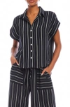 Fifteen Twenty Collette Cap Sleeve Button-up Shirt In Black