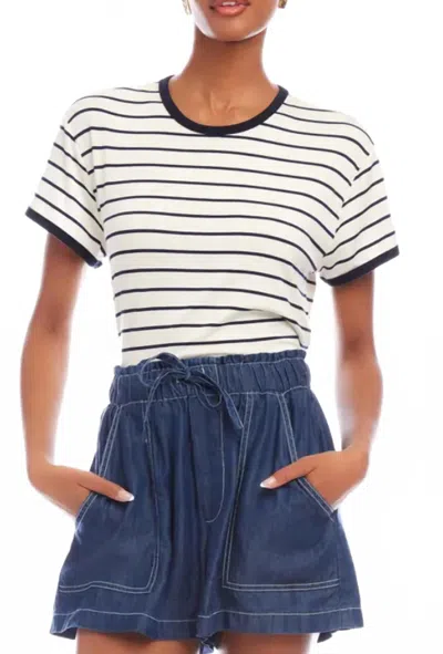 Fifteen Twenty Courtney Contrast Stripe Tee In Navy In White