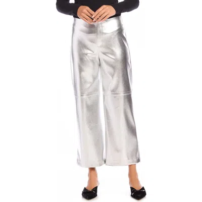 Fifteen Twenty Crop Wide Leg Metallic Faux Leather Pants In Metallic Silver