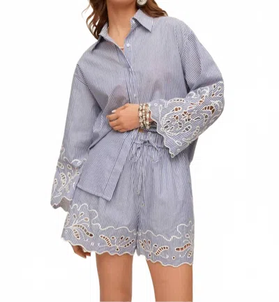 Fifteen Twenty Dakota Embroidered Shirt In Navy With Off White Stripes In Purple