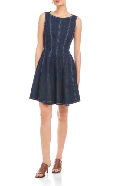 Fifteen Twenty Darla Contrast Stitch Denim Dress In Blue