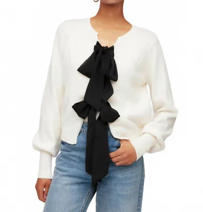 Fifteen Twenty Dena Ribbon Tie Sweater In Black & White