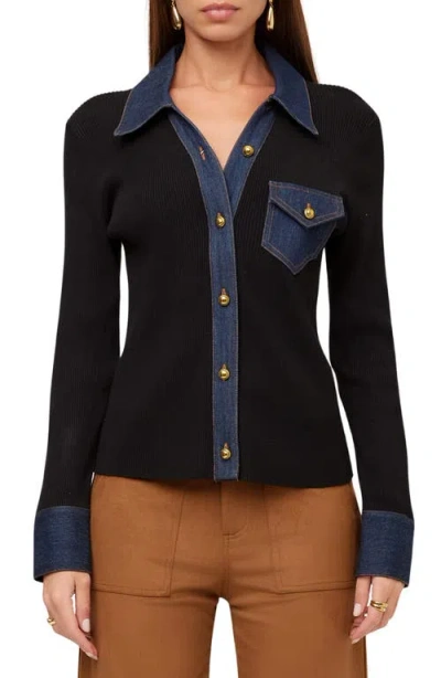 Fifteen Twenty Denim Sweater Button Up Top In Black