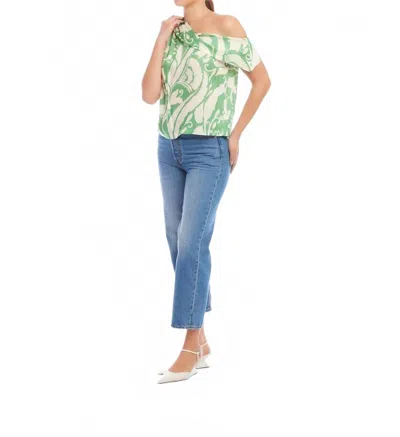 Fifteen Twenty Devin One-shoulder Top In Green Leaf Print In Multi
